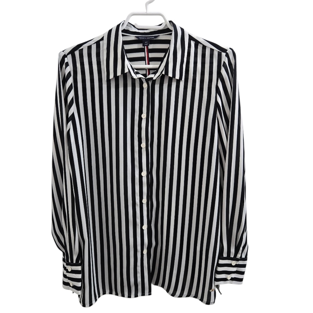 Tommy Hilfiger Black & White Striped Blouse Size S